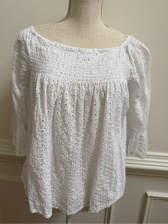 Ultra Pink Tops - Ultra Pink White Eyelet Smocked Tunic